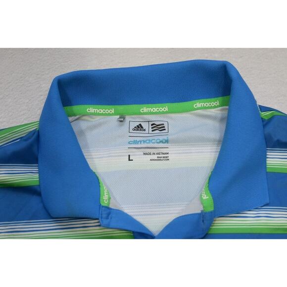 Adidas Golf Polo ClimaCool Striped Athletic Short Sleeve Golf Shirt Mens Large - Picture 7 of 8